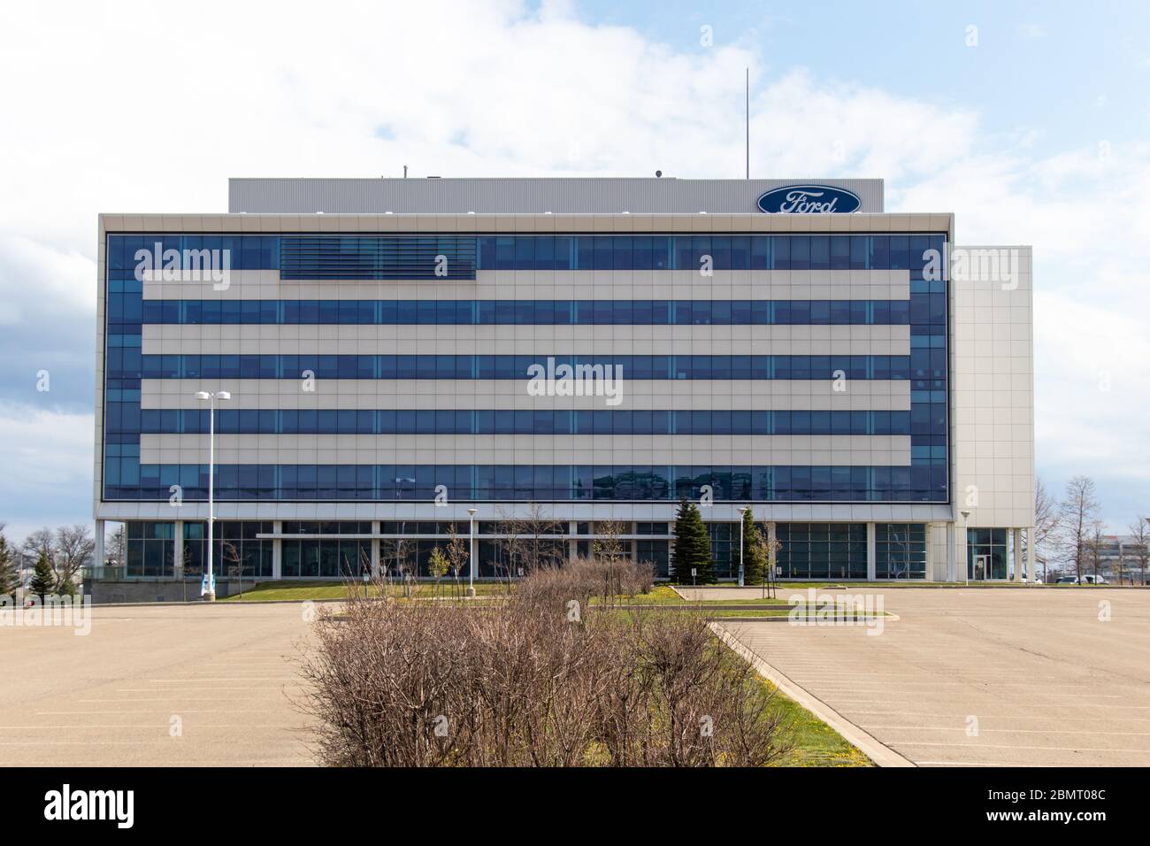 Ford Motor Company office building at the Oakville Assembly Complex, seen during the factory shutdown due to the coronavirus pandemic. Stock Photo