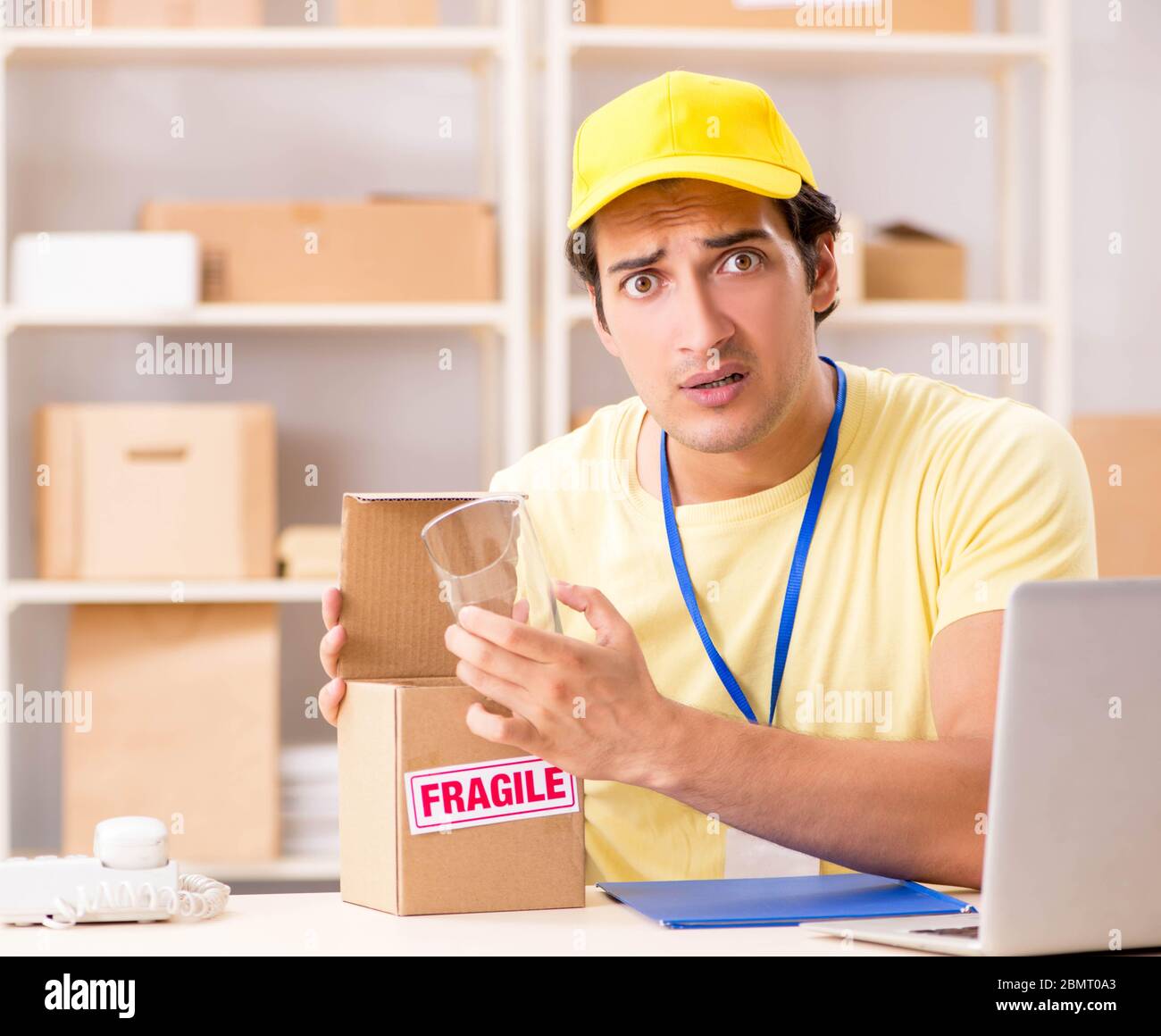 The handsome contractor working in box delivery relocation service Stock Photo Alamy