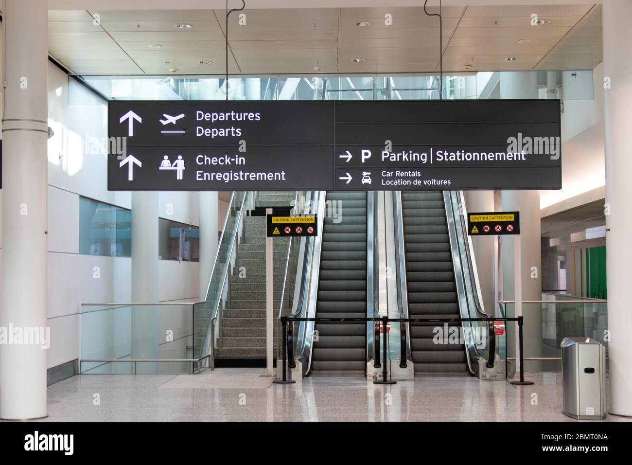 Closed off section inside Toronto Pearson Terminal 1, as the aviation industry copes with the impact of COVID-19 (Coronavirus) pandemic. Stock Photo