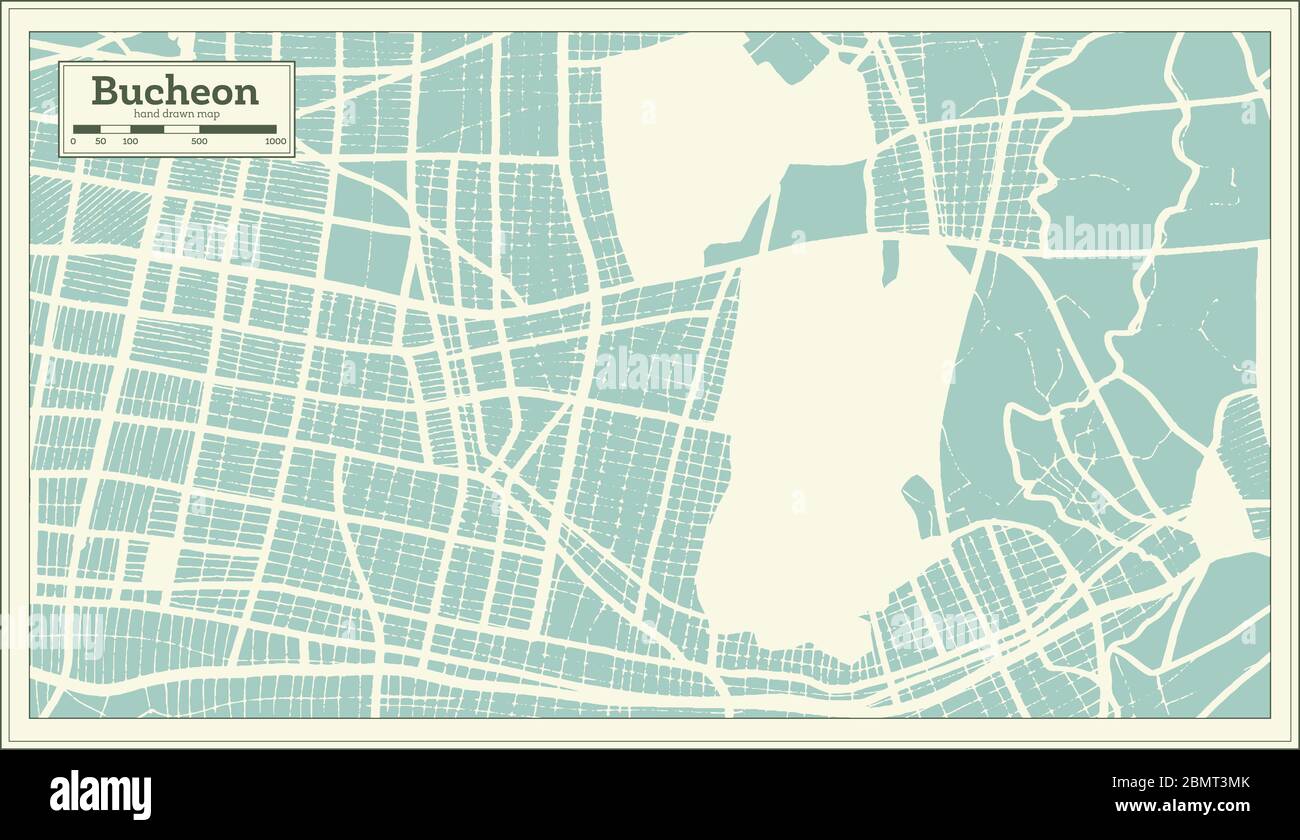 Bucheon South Korea City Map in Retro Style. Outline Map. Vector Illustration. Stock Vector