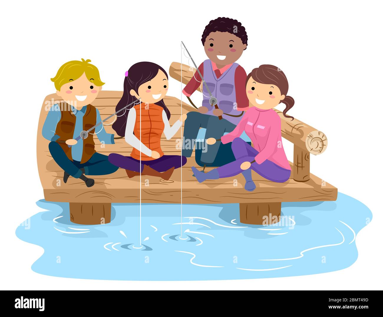 Boy and girl sitting on dock Cut Out Stock Images &amp; Pictures - Alamy