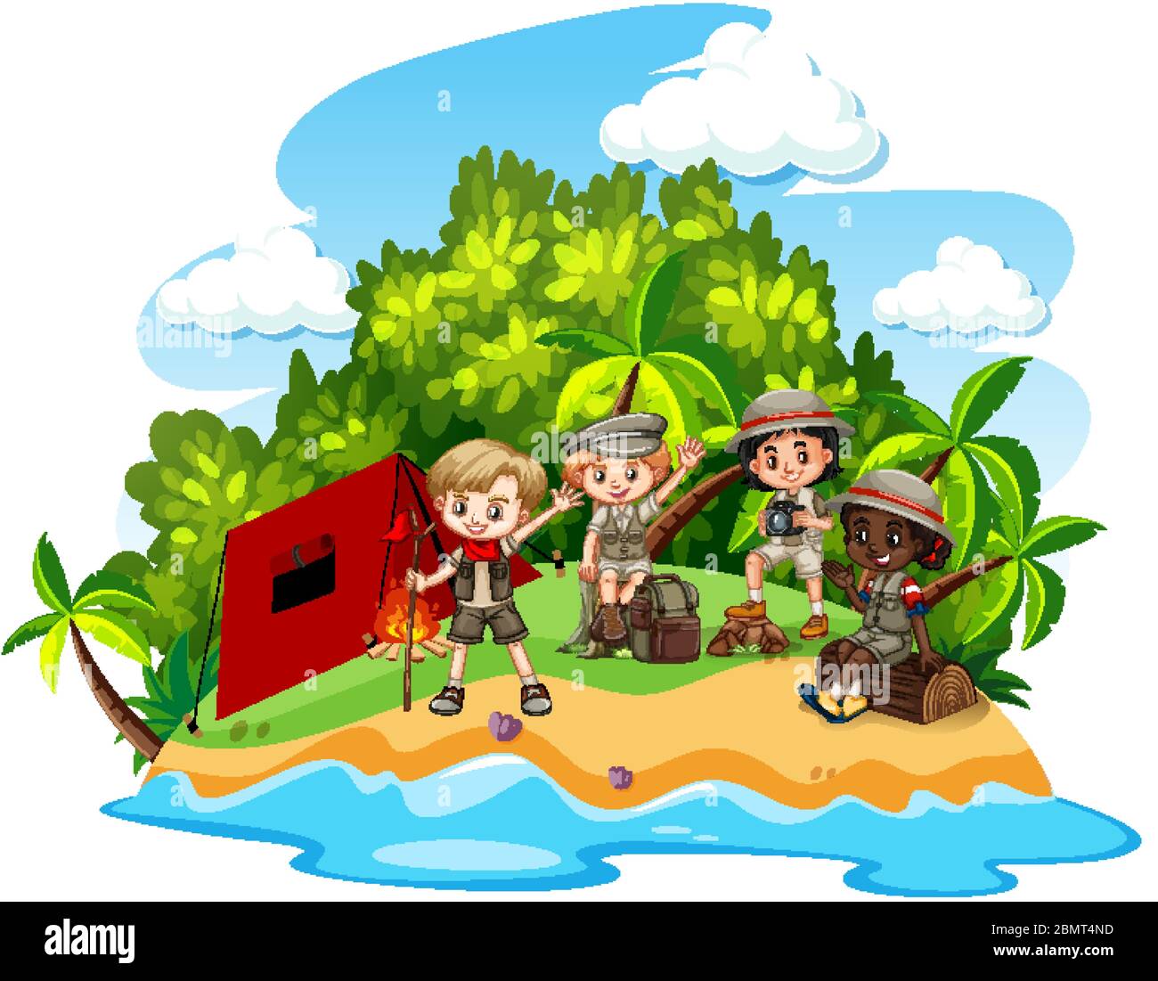 Group of children camping illustration Stock Vector Image & Art - Alamy