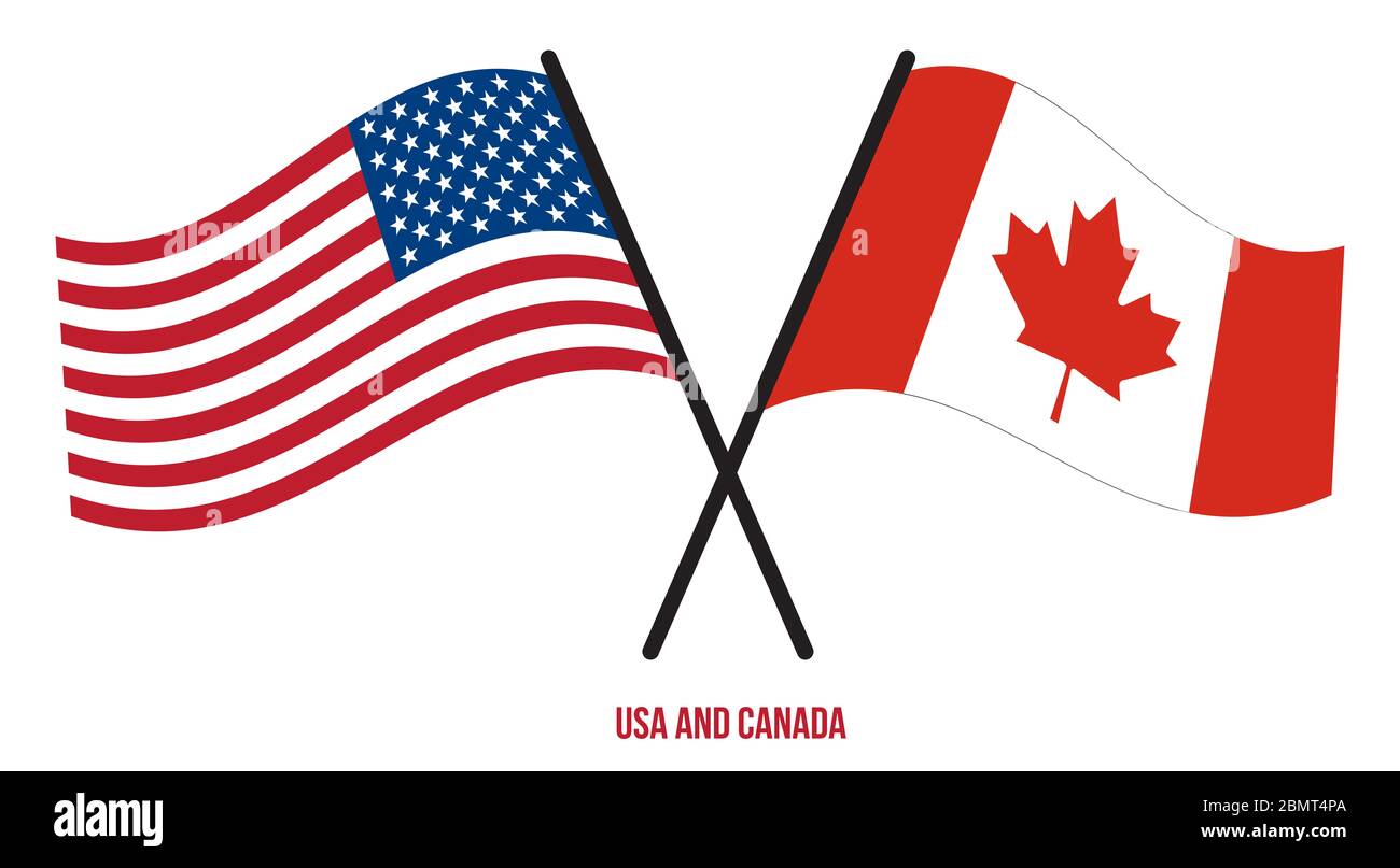 USA and Canada Flags Crossed And Waving Flat Style. Official Proportion ...