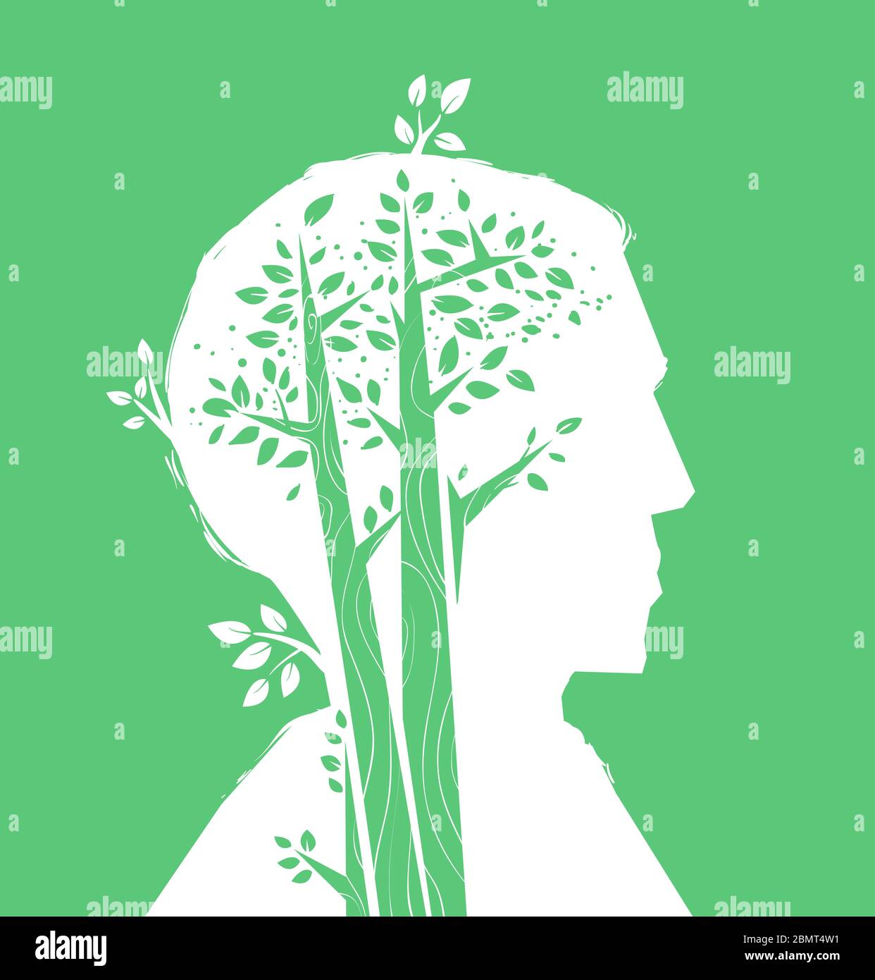 Illustration of a Head Profile with Tree Inside. Tree of Knowledge Concept Stock Photo
