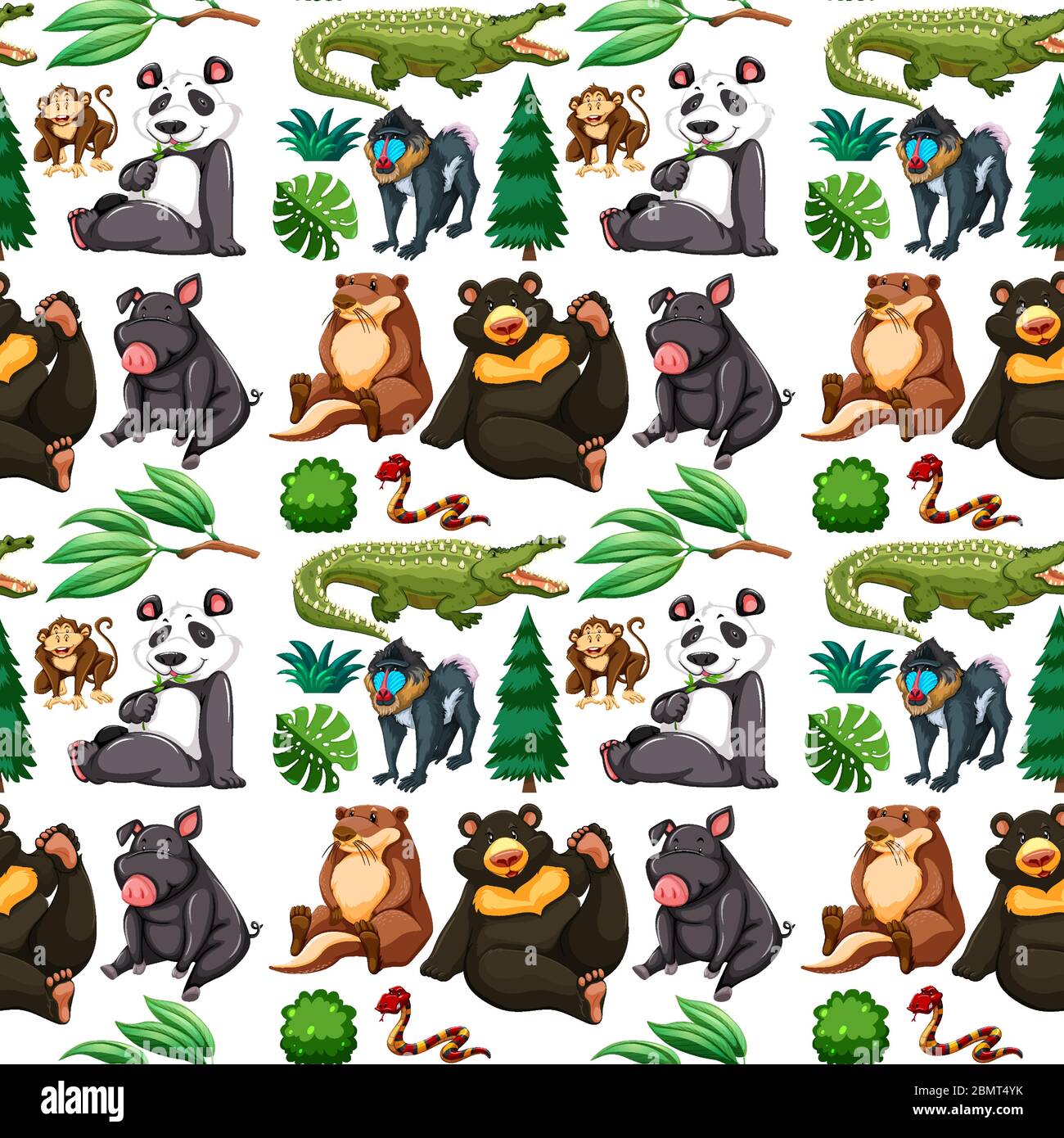 Wild animal and tree seamless pattern illustration Stock Vector Image ...