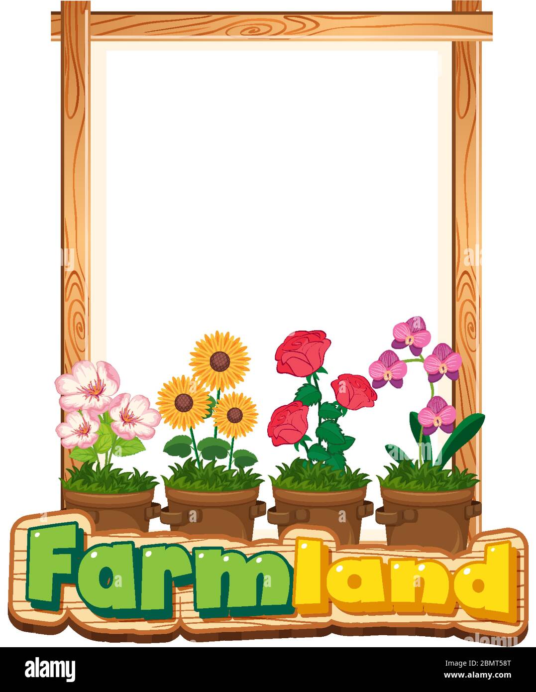 Border template design with many flowers in the garden illustration ...