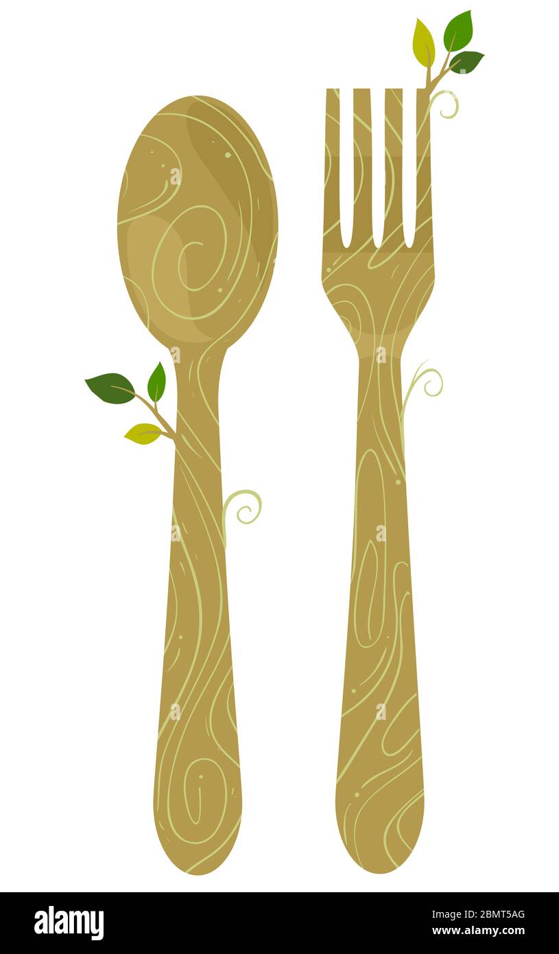 Illustration of Abstract Spoon and Fork Made of Wood as Organic Utensil ...