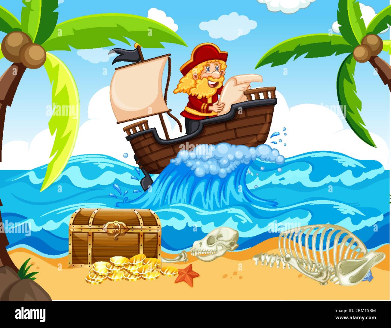 Scene with pirate sailing at sea illustration Stock Vector Image & Art ...