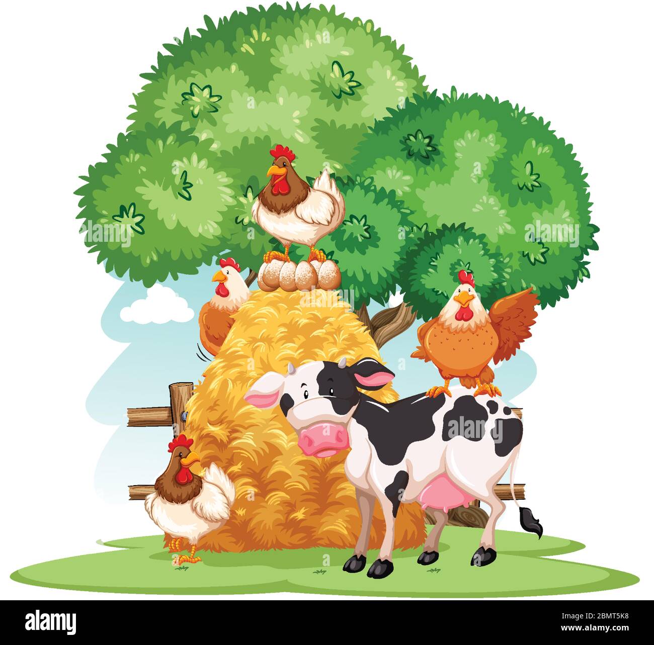 Farm scene with many animals on the farm illustration Stock Vector ...