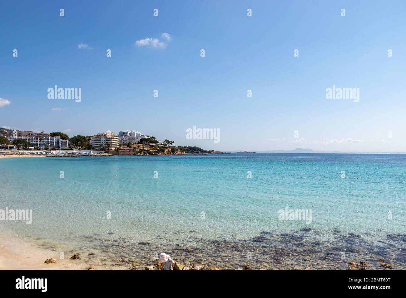 Spain Majorca coast seafront, beach Platja de Palmanova, Mediterranean Sea, Balearic Islands. Stock Photo