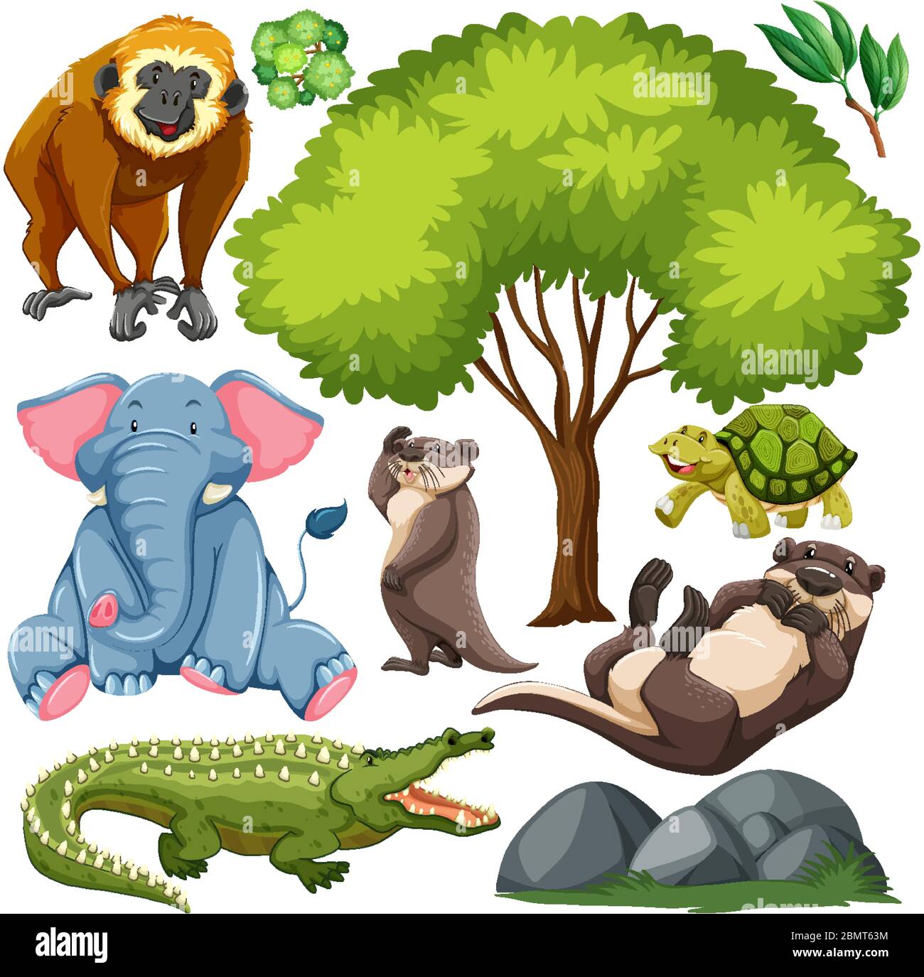 Set of cute wild animal and nature illustration Stock Vector Image ...