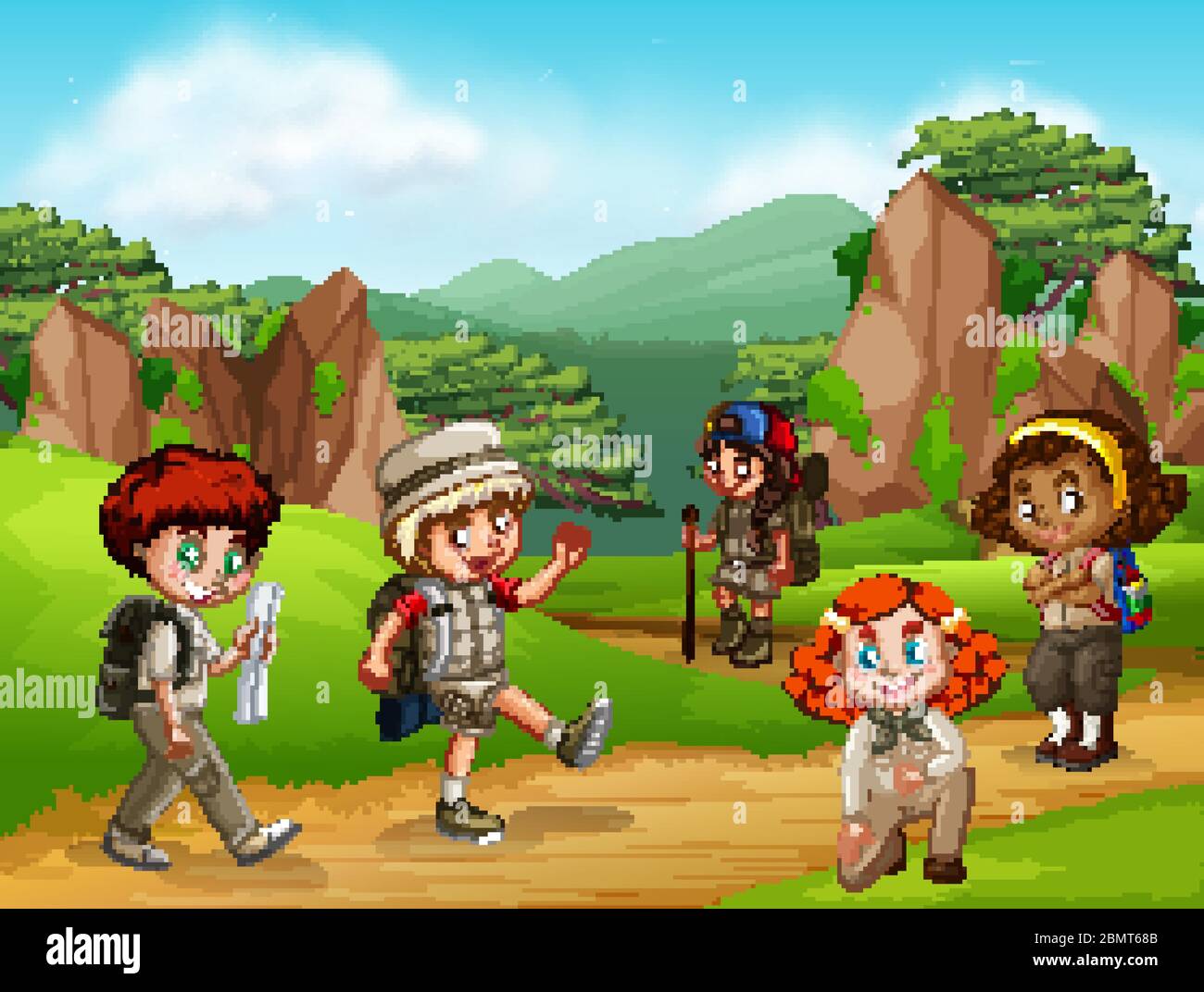 Scene with many children in the park illustration Stock Vector Image ...