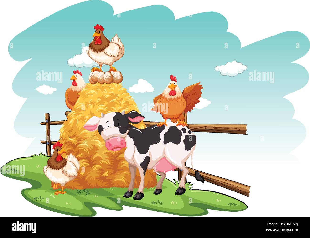 Farm scene with farm animals on the farm illustration Stock Vector ...