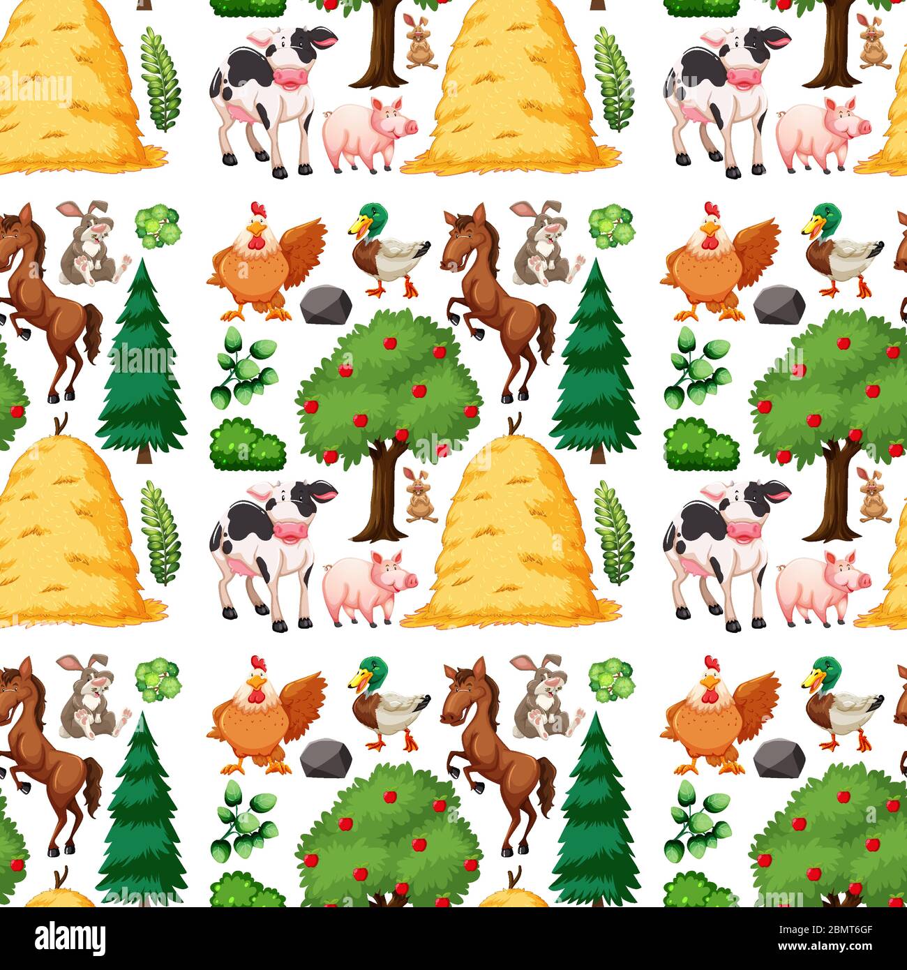 Farm animal group seamless pattern illustration Stock Vector Image ...