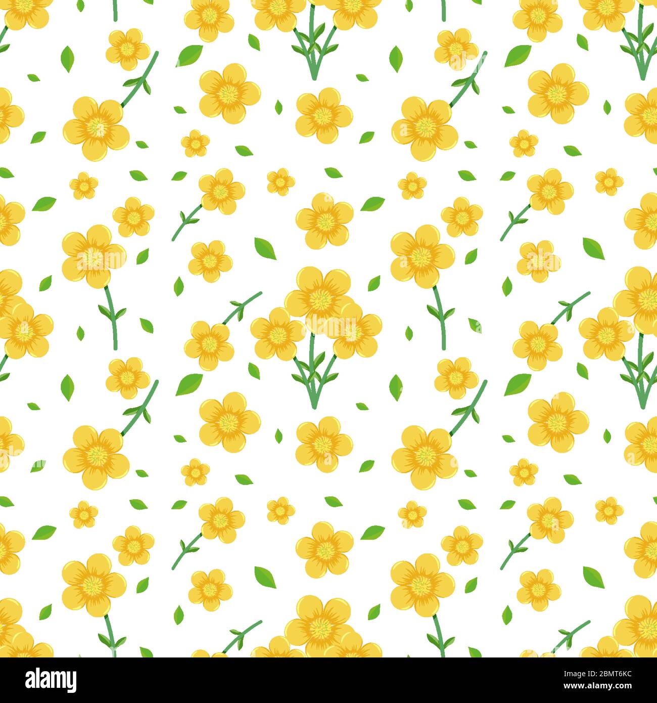 Seamless pattern with cute yellow flowers and leaf illustration Stock ...