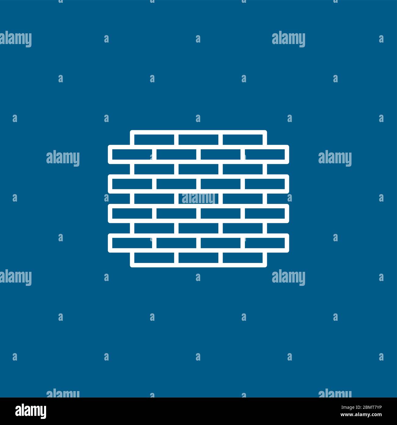Brick Wall Line Icon On Blue Background. Blue Flat Style Vector ...