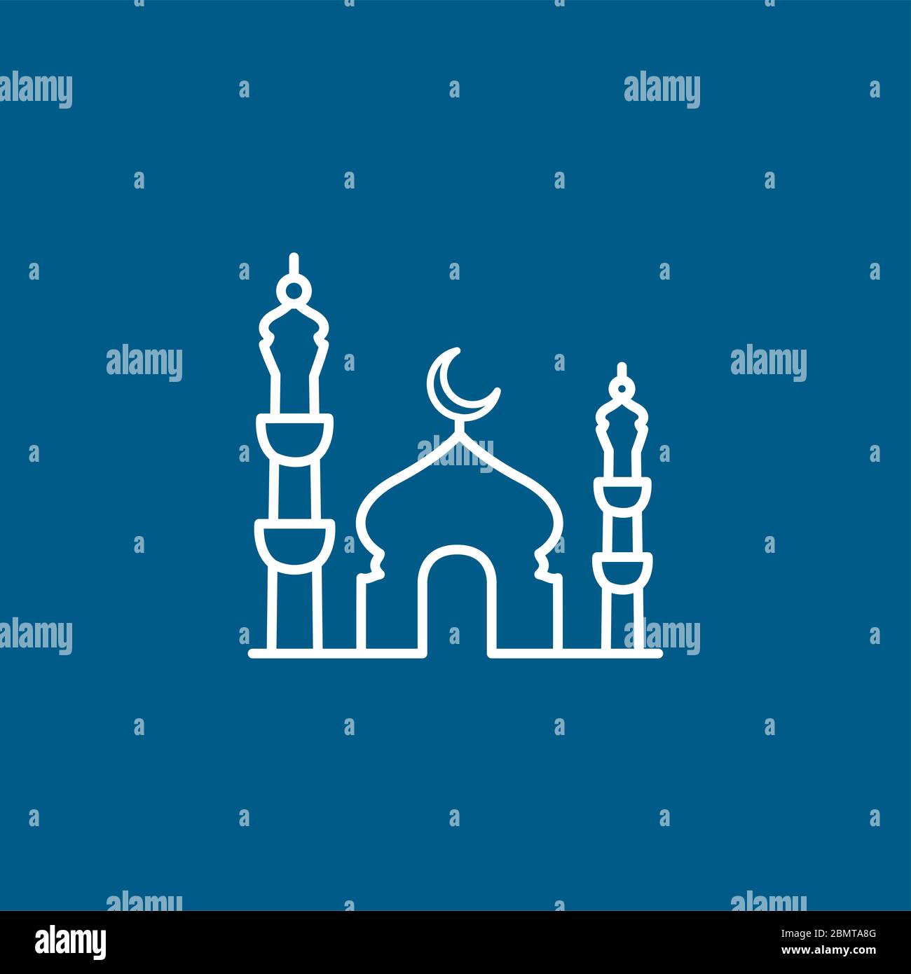 Mosque Line Icon On Blue Background. Blue Flat Style Vector ...