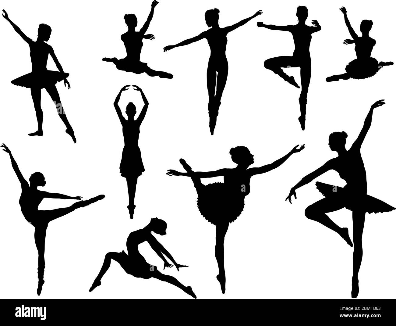 Dancing Ballet Dancer Silhouettes Stock Vector