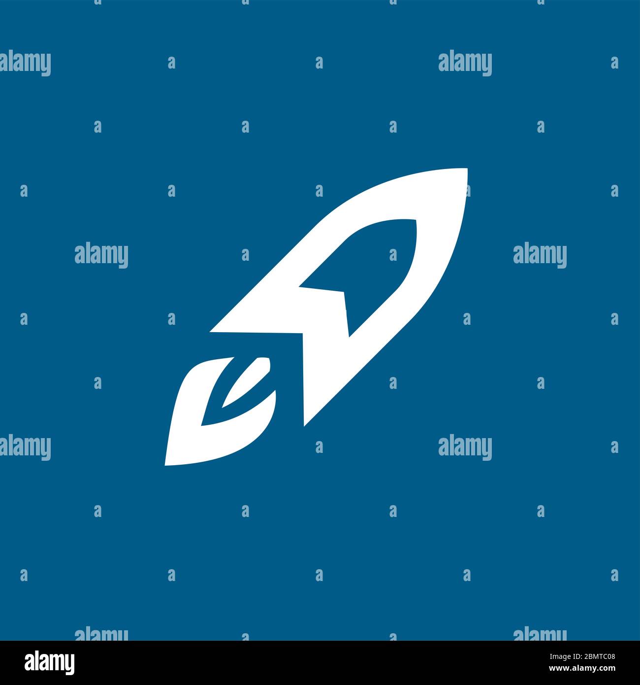Rocket Icon On Blue Background. Blue Flat Style Vector Illustration