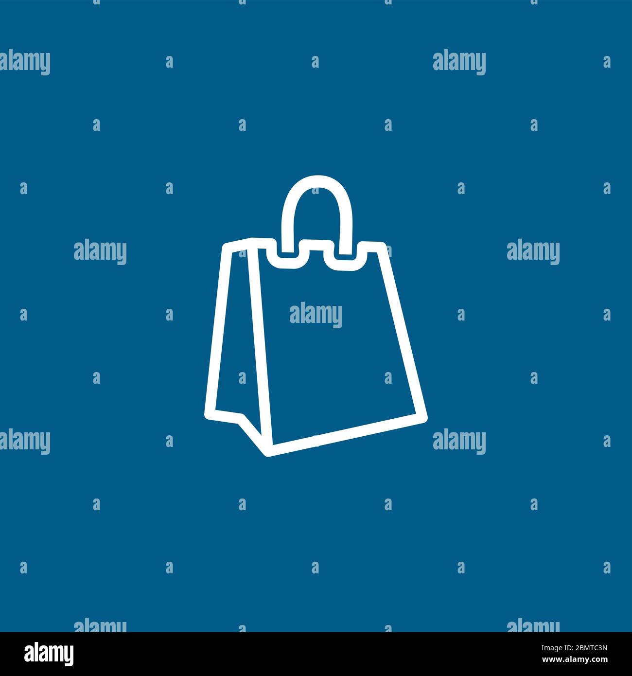 Shopping Bag Line Icon On Blue Background. Blue Flat Style Vector