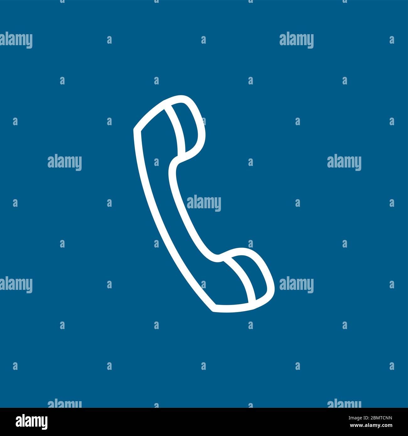 Telephone Receiver Line Icon On Blue Background. Blue Flat Style Vector
