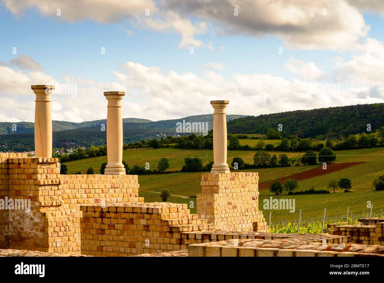 Ancient Roman villa overlooking the vineyards in Ungstein, Germany Stock Photo