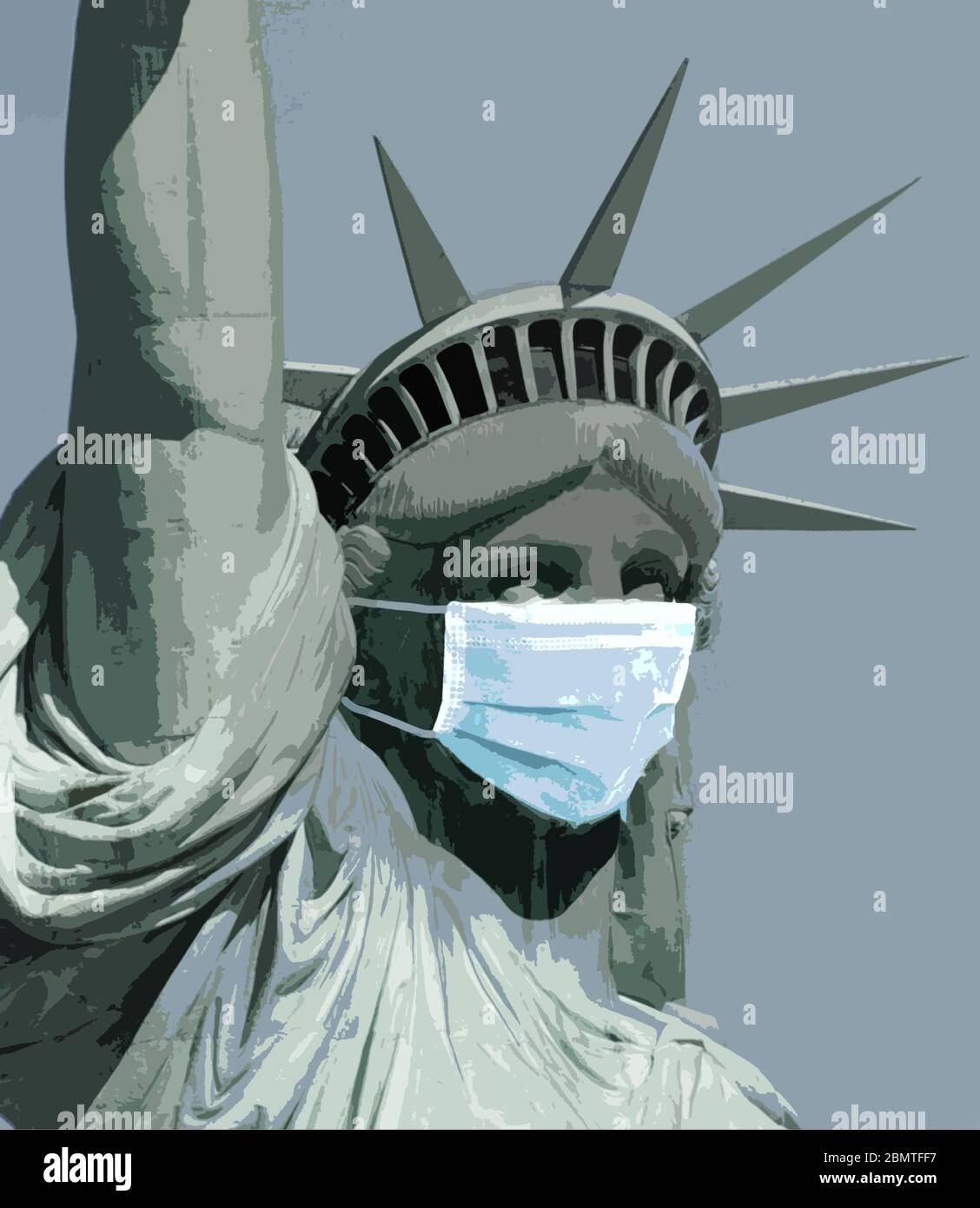 Close-up of the Statue of Liberty wearing a surgical face mask depicting America and the coronavirus Stock Photo