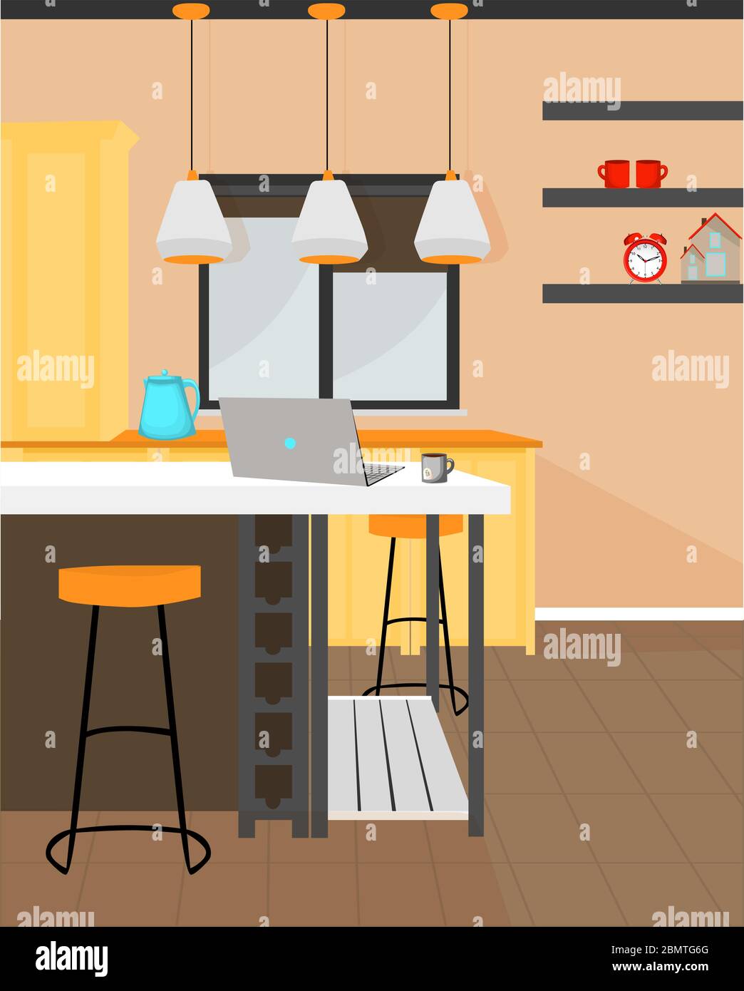 Vector illustration. ROOM. INTERIOR KITCHEN STUDIO. A cozy place to work.. Stock Vector