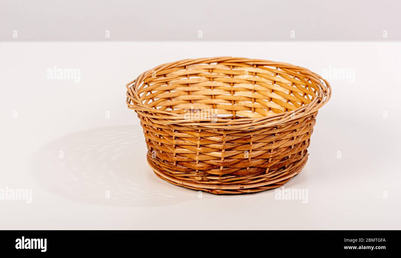 Empty wooden basket for fruit or bread.. Stock Photo
