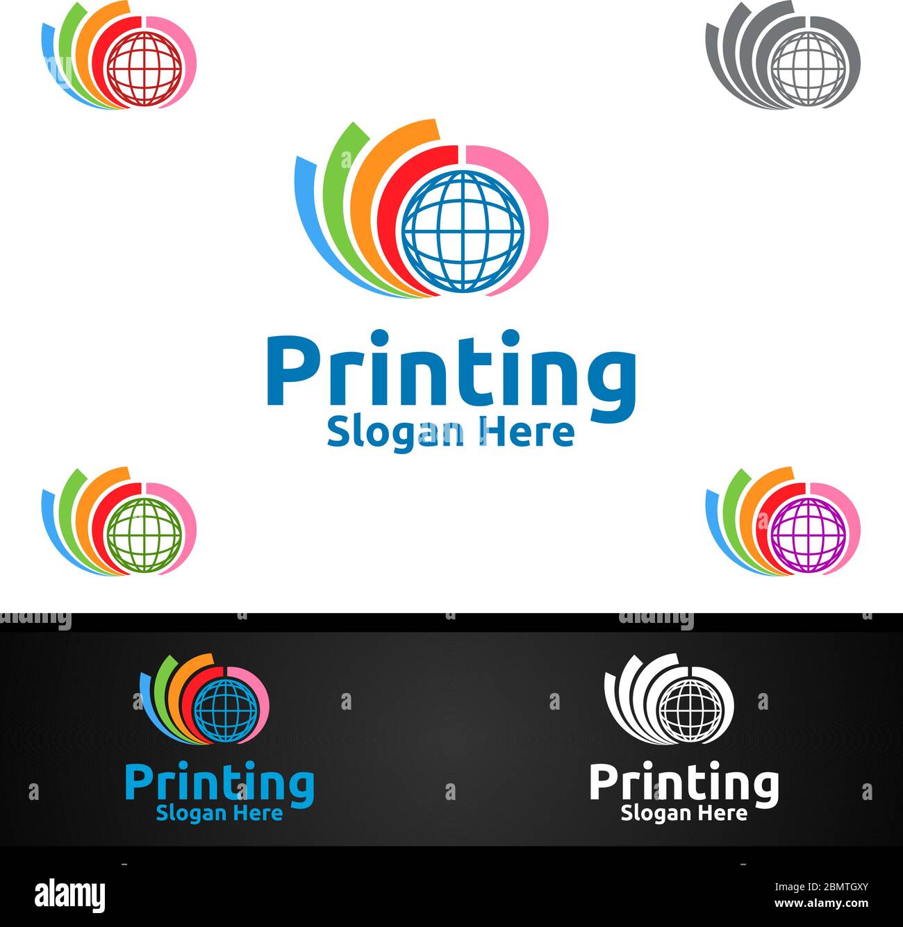 Global Printing Company Vector Logo Design for Media, Retail, Advertising, Newspaper or Book