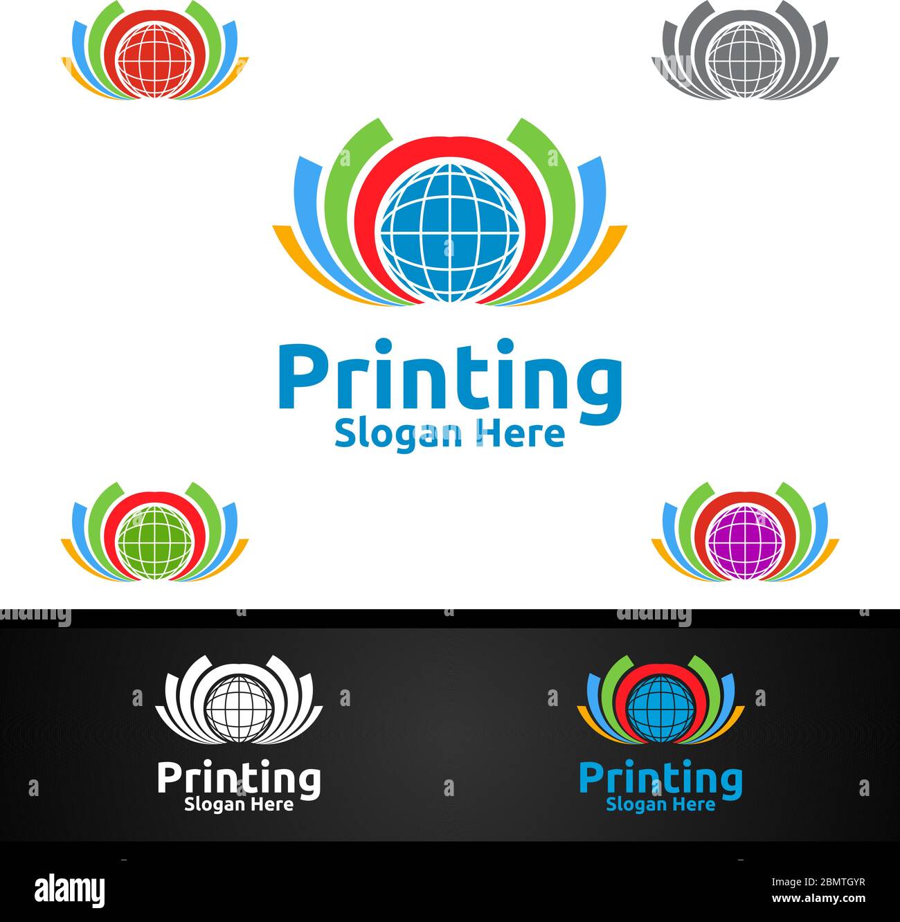 Global Printing Company Vector Logo Design for Media, Retail, Advertising, Newspaper or Book