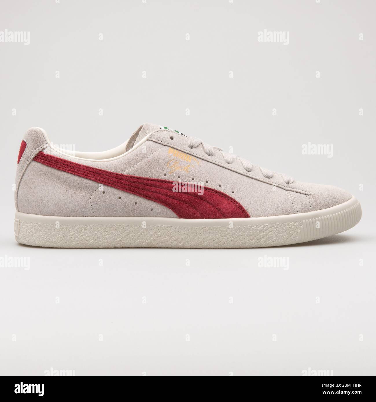 VIENNA, AUSTRIA - JANUARY 12, 2018: Puma Clyde From The Archive grey and  red sneaker on white background Stock Photo - Alamy