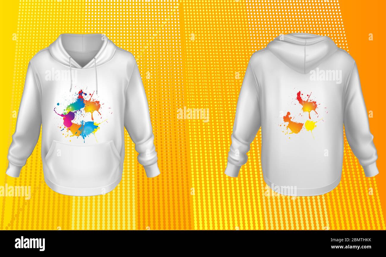 mock up illustration of sweat shirt with colorful art on abstract background Stock Vector