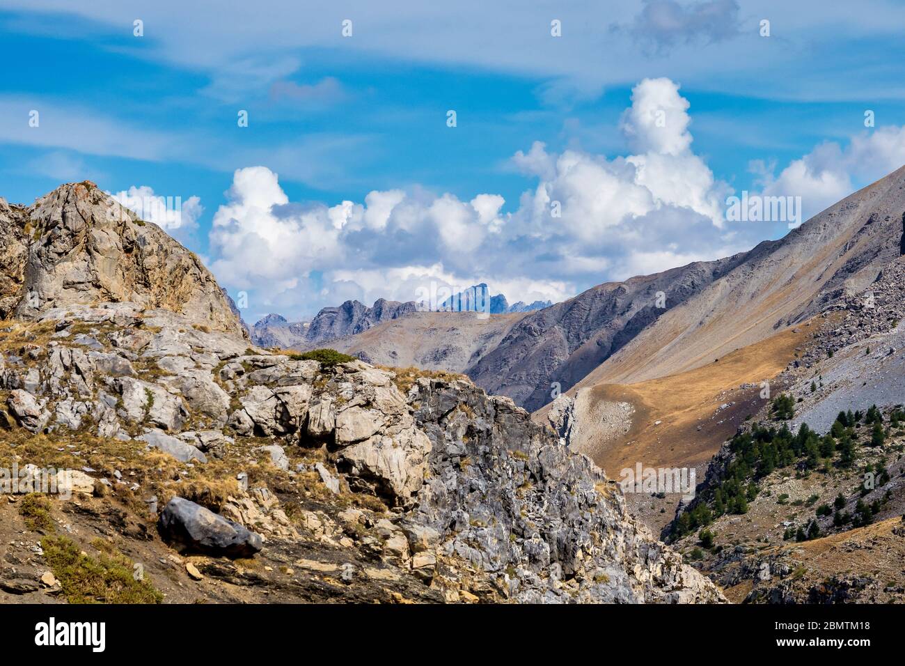 Alpine landscape of the French alps, Col de la Bonette in the Provence Alpes, France. Stock Photo