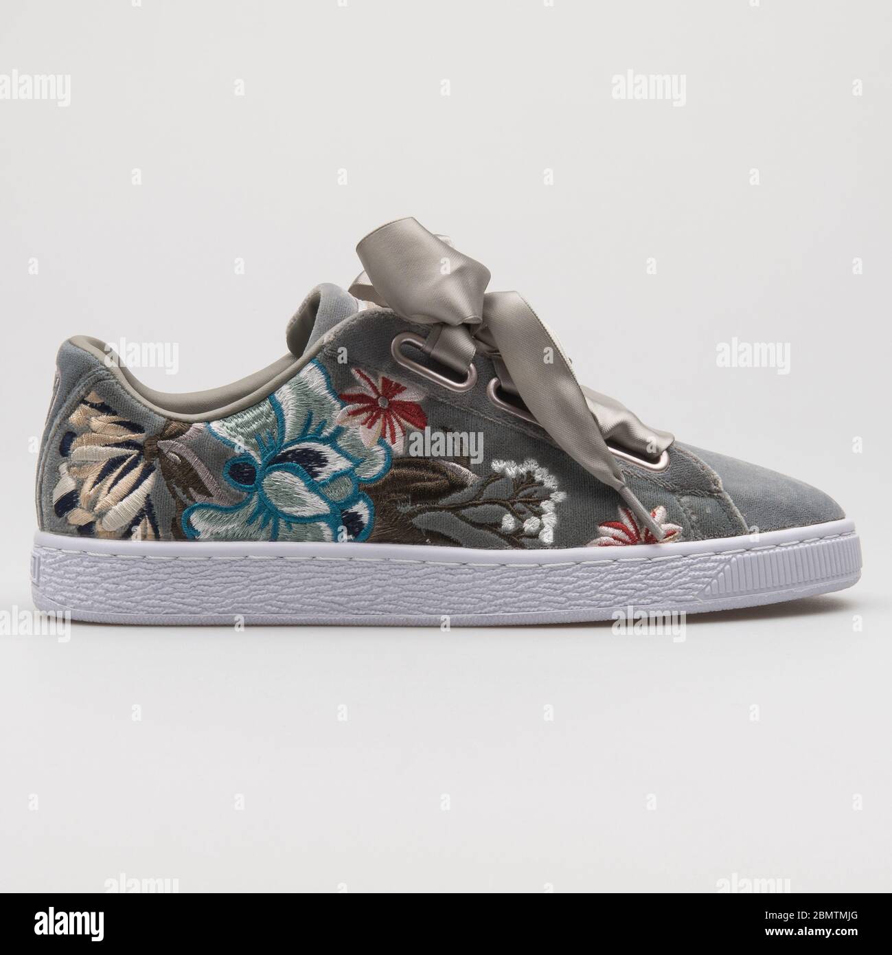 VIENNA, - FEBRUARY 19, 2018: Puma Basket Heart Hyper Emblem grey and multicolor sneaker white background Stock Photo - Alamy