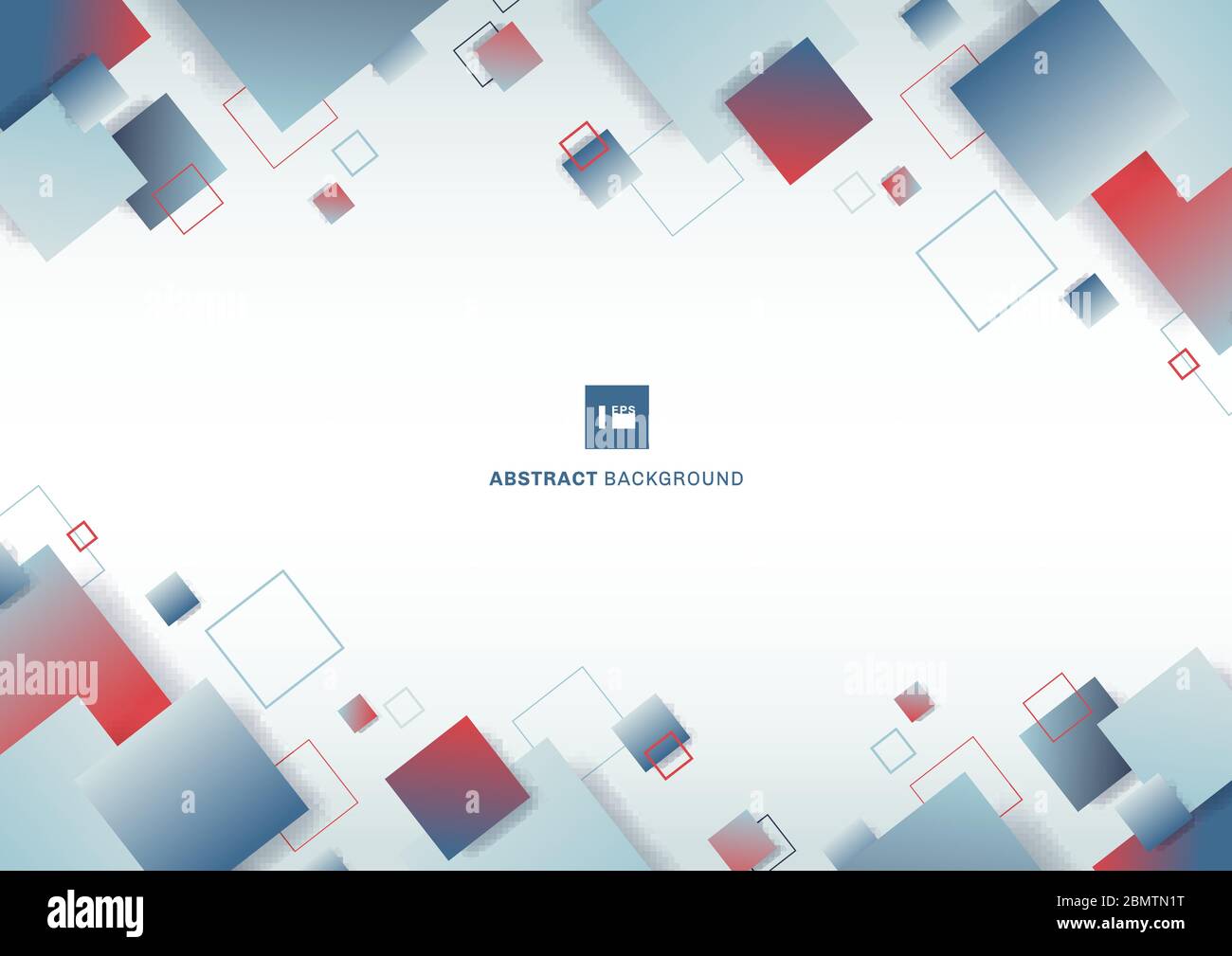 Abstract blue and red gradient color square geometric pattern on white ...