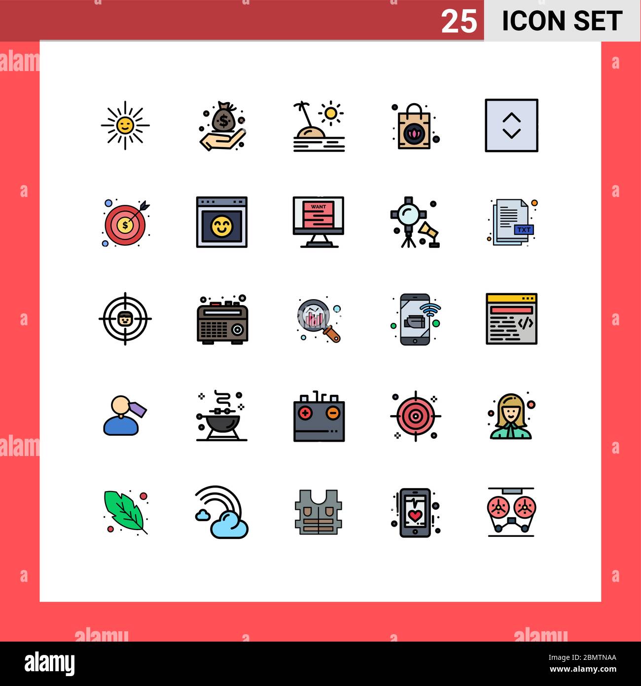 25 Creative Icons Modern Signs and Symbols of square, arrows, holiday, purse, handbag Editable Vector Design Elements Stock Vector