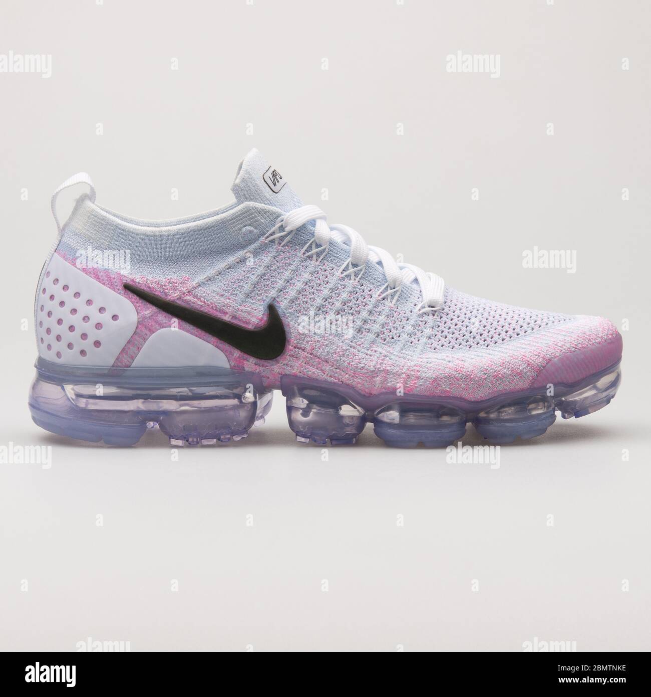 VIENNA, AUSTRIA - FEBRUARY 19, 2018: Nike Air Vapormax Flyknit 2 white, pink  and blue sneaker on white background Stock Photo - Alamy