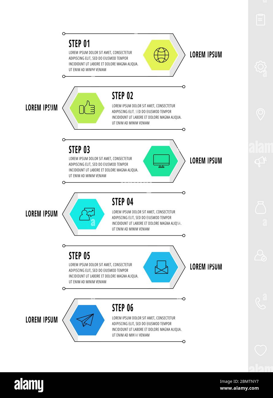 Hexagon infographic design template with 6 options and arrows. Vector ...