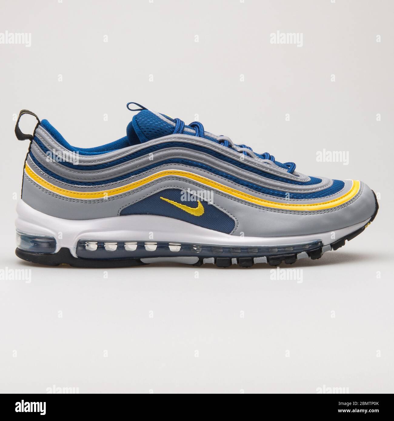 VIENNA, AUSTRIA - FEBRUARY 19, 2018: Nike Air Max 97 grey, blue and yellow  sneaker on white background Stock Photo - Alamy