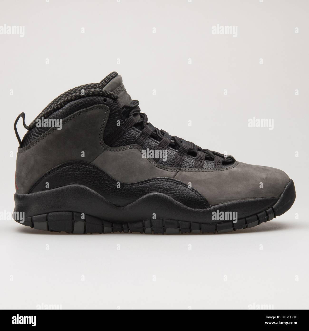 VIENNA AUSTRIA FEBRUARY 19 2018 Nike Air Jordan 10 Retro black and grey sneaker on white background Stock Photo Alamy