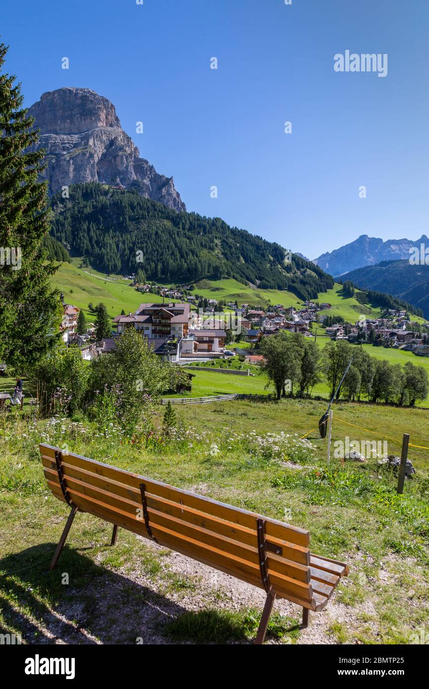Morning view of Colfosco (Calfosch) and surrounding mountains, Belluno Province, Trento, Dolomites, Italy, Europe Stock Photo