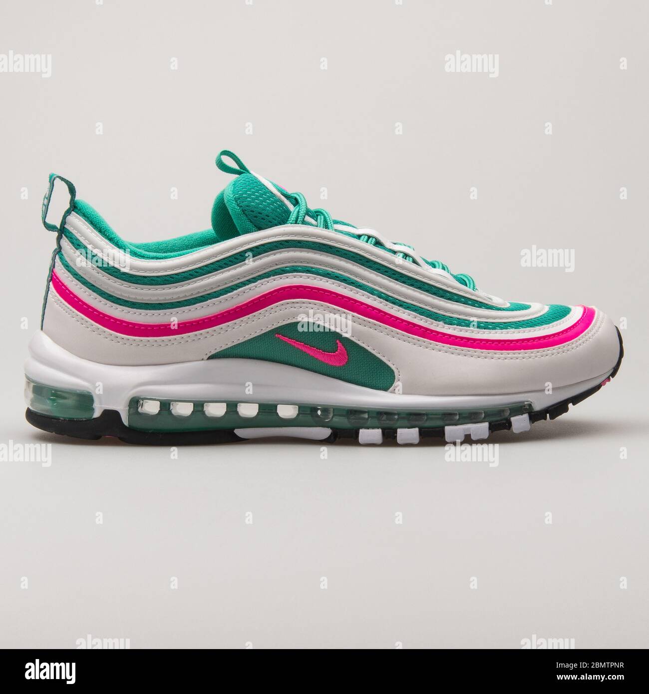 VIENNA, AUSTRIA - FEBRUARY 19, 2018: Nike Air Max 97 white, green and pink  sneaker on white background Stock Photo - Alamy