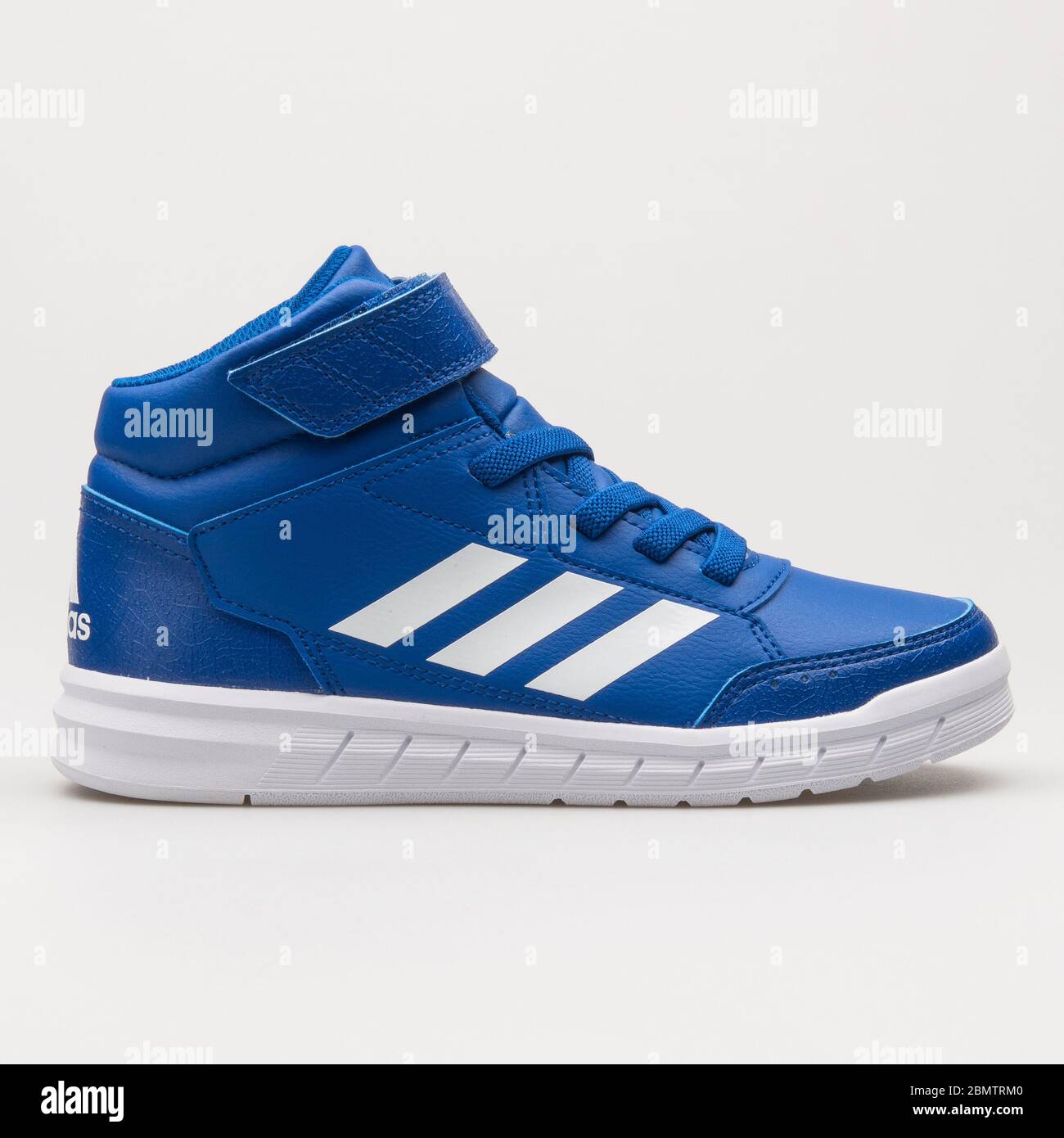 VIENNA, AUSTRIA - JUNE 14, 2018: Adidas AltaSport Mid EL blue and white sneaker on white background. Stock Photo