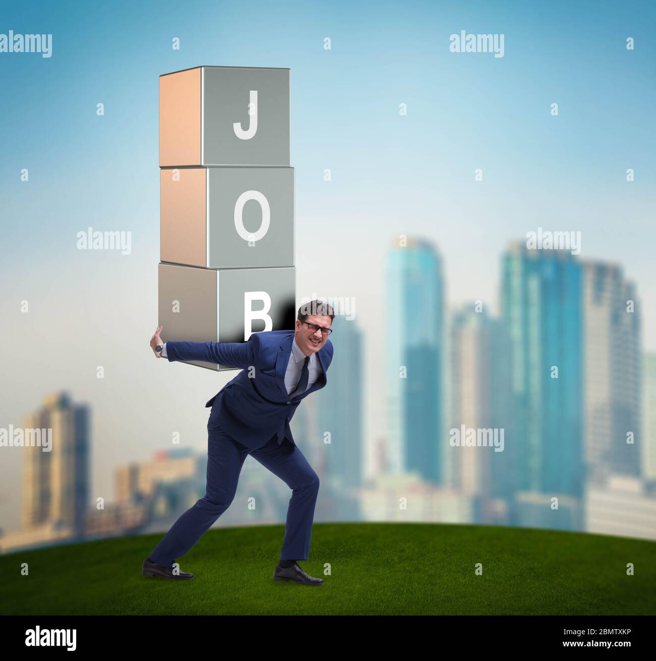 The businessman carrying the burden of his job Stock Photo - Alamy