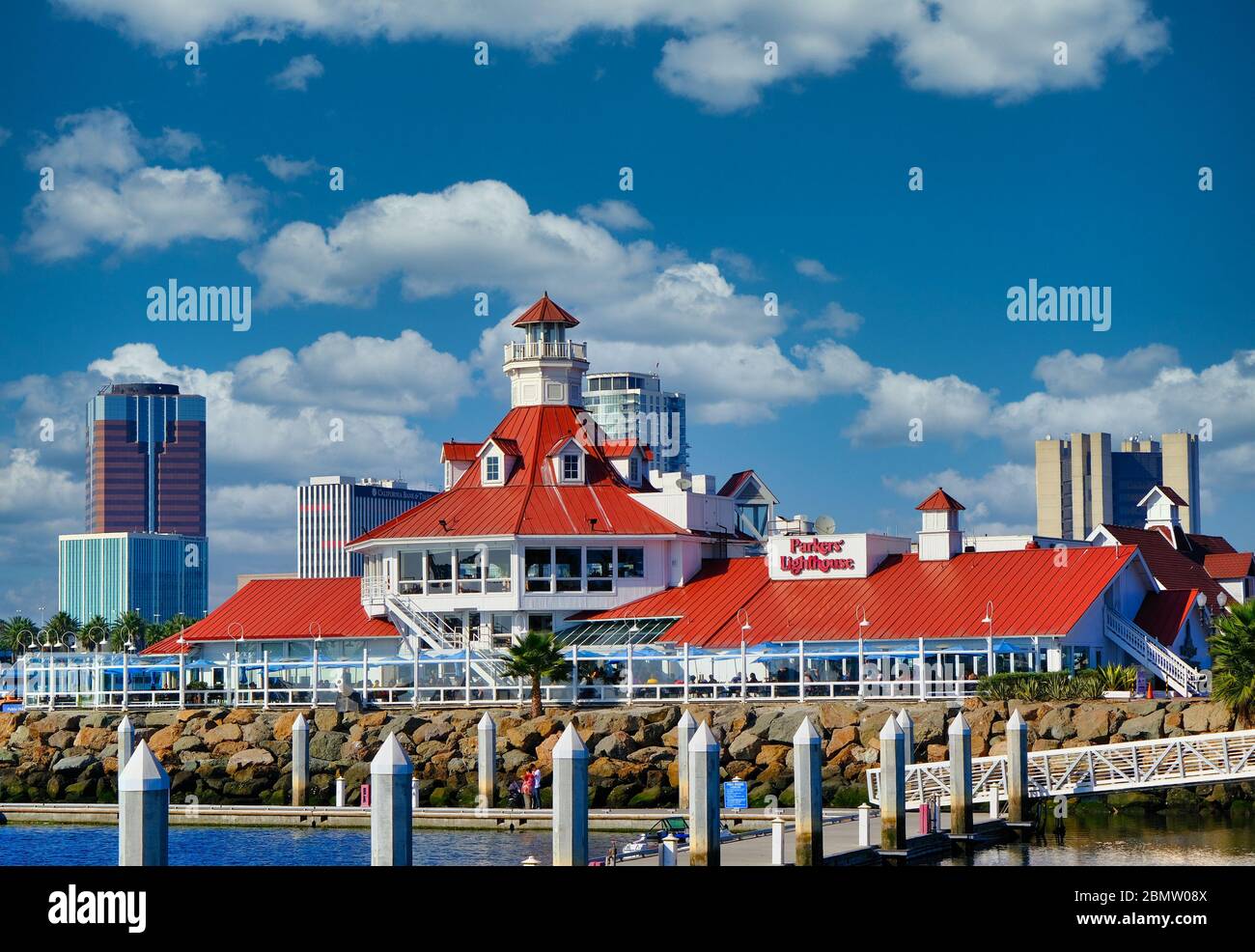 Parkers Lighthouse and Pier Stock Photo - Alamy