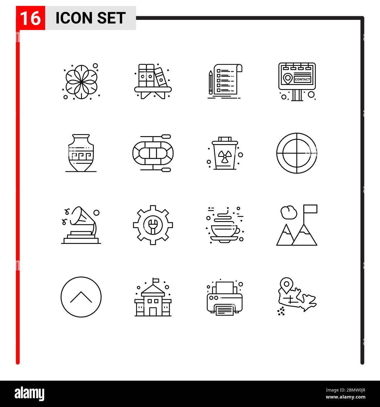 16 User Interface Outline Pack of modern Signs and Symbols of ancient jar, marketing, file, contact, checklist Editable Vector Design Elements Stock Vector