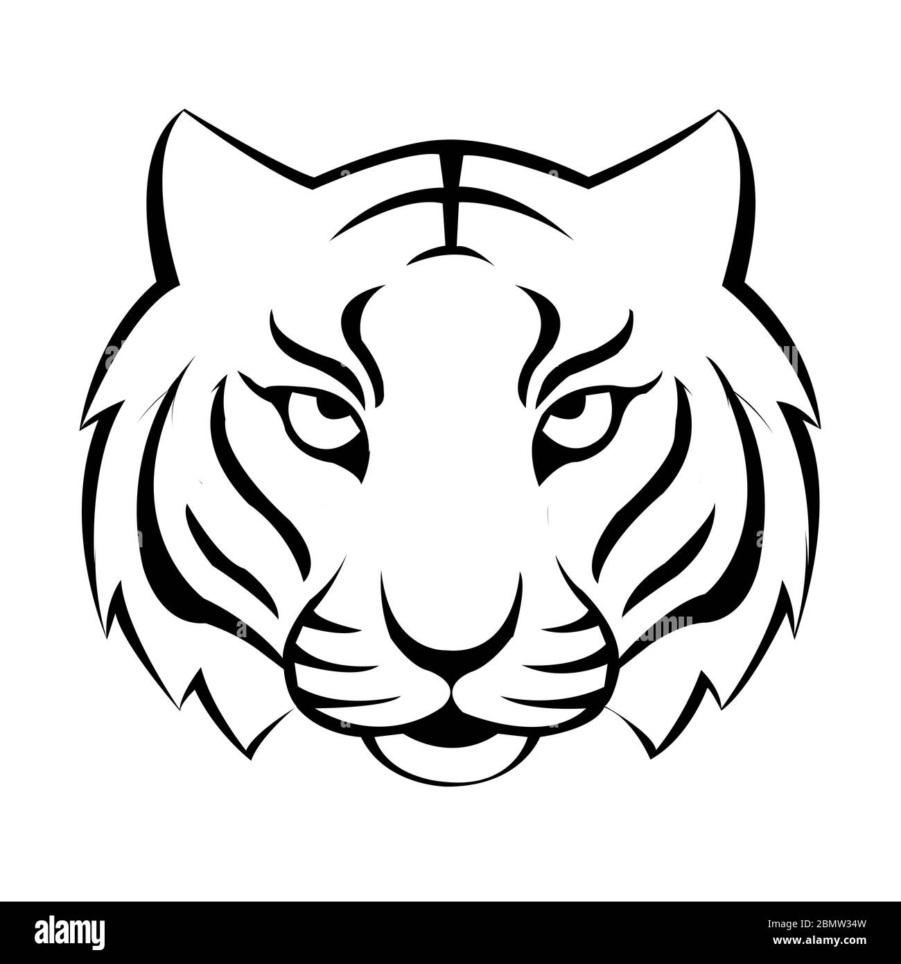 tiger head, face for retro logos, emblems, badges, labels template and t-shirt vintage design element. Isolated on white background Stock Photo