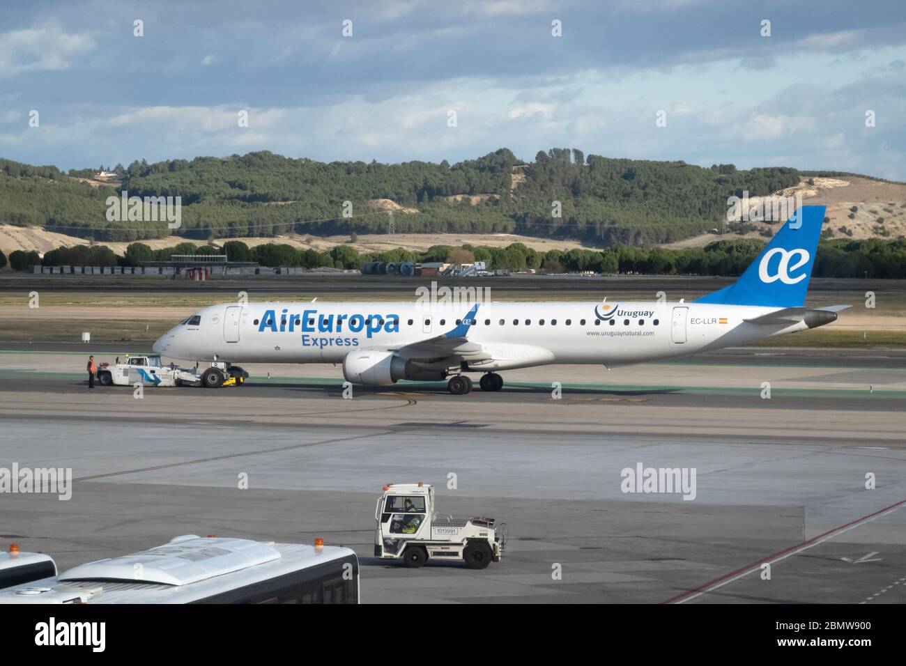 MADRID, SPAIN - May, 2020: Air Europa express plain at Madrid - Barajas Airport. Commercial plane landing or taking off from the airport after Stock Photo