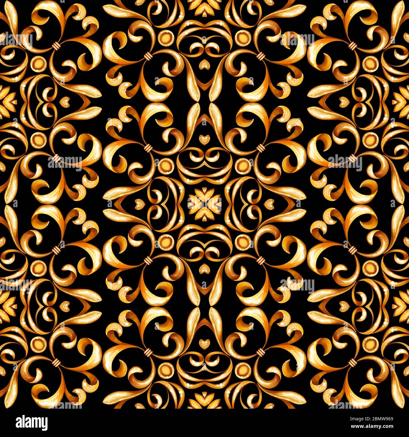 Seamless gold pattern with scrolls on black Stock Photo